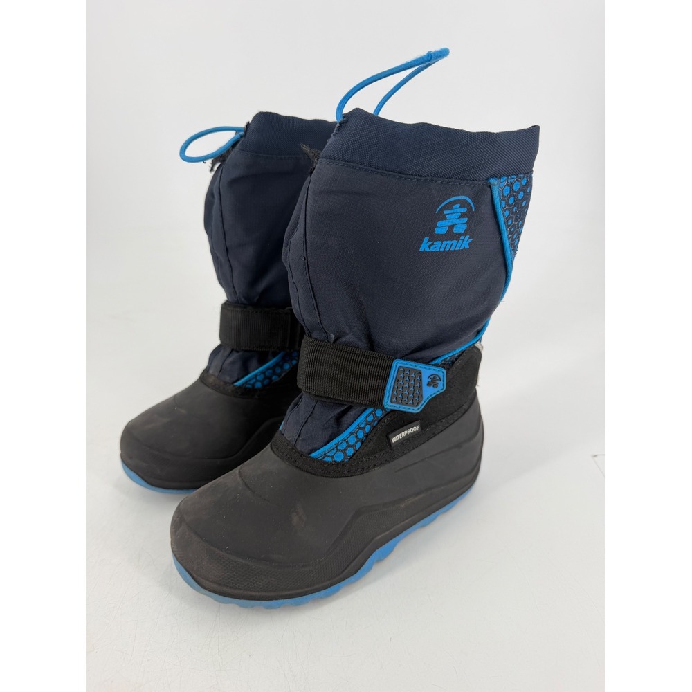 Kamik Snowfall P Boots Boy Size 1 Blue Black Waterproof Winter Snow Rubber
